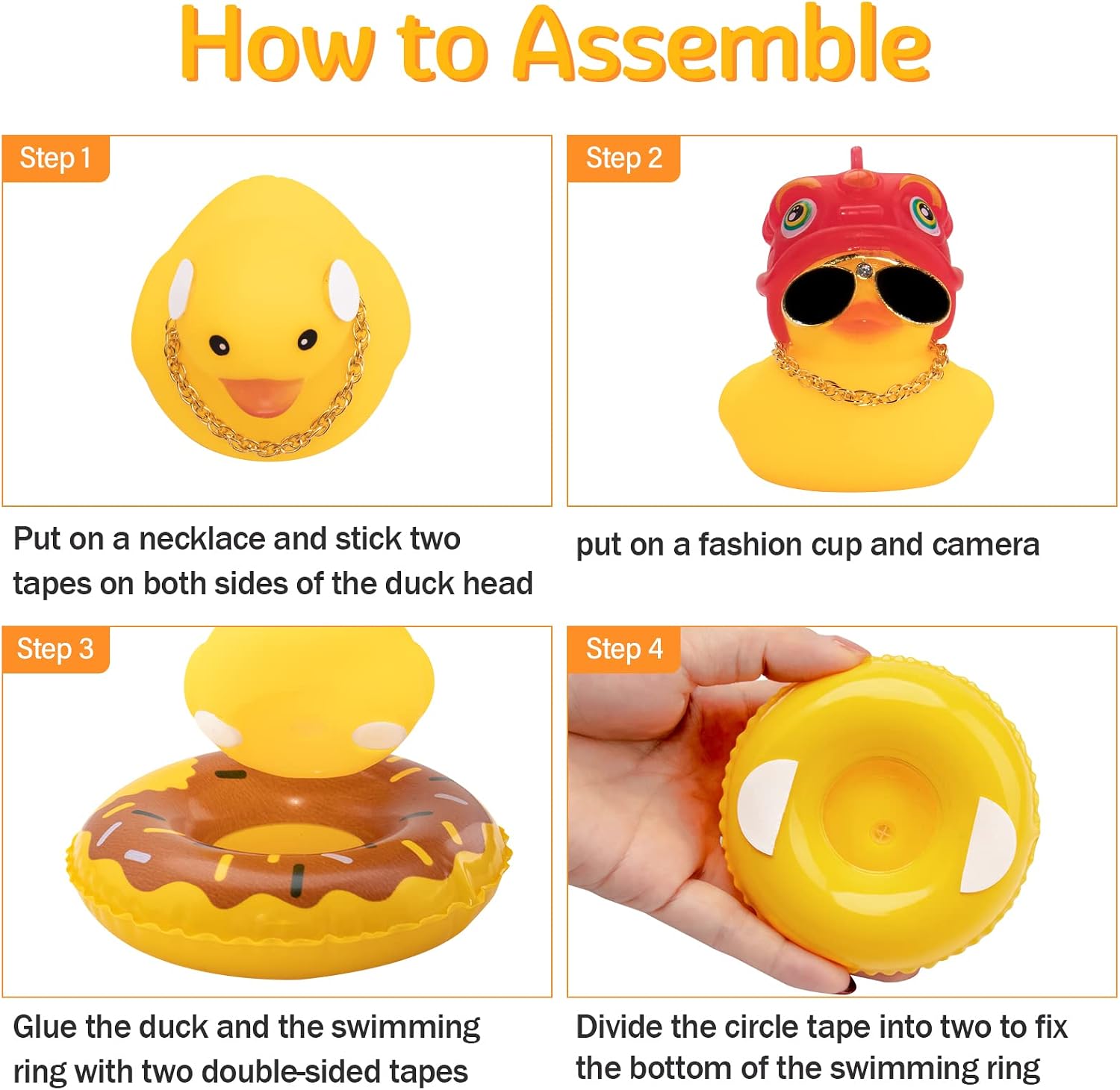 wonuu Rubber Duck Dashboard Decorations Visor Cap Duck Car Accessories for Car Ornament with Mini Hat Swim Ring Necklace and Sunglasses, C_red Cool hat