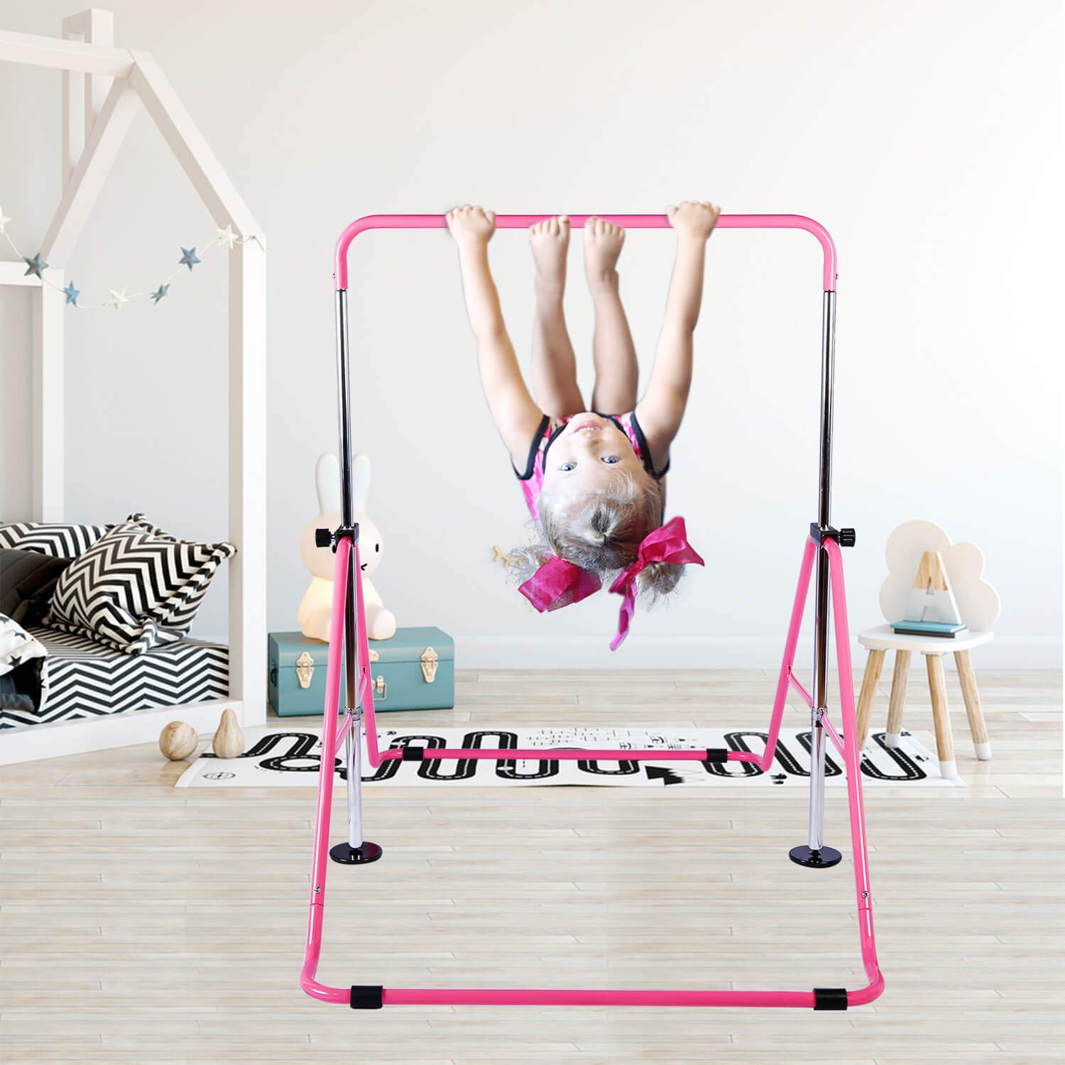 RINREA Gymnastic Bars for Kids with Adjustable Height, Folding