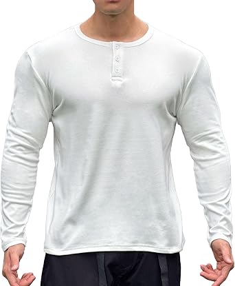 QWENTMTNTY Mens Long Sleeve Muscle Henley Shirts Casual Slim Fit Soft Cotton Undershirts Fashion Athletic Basic T-Shirts