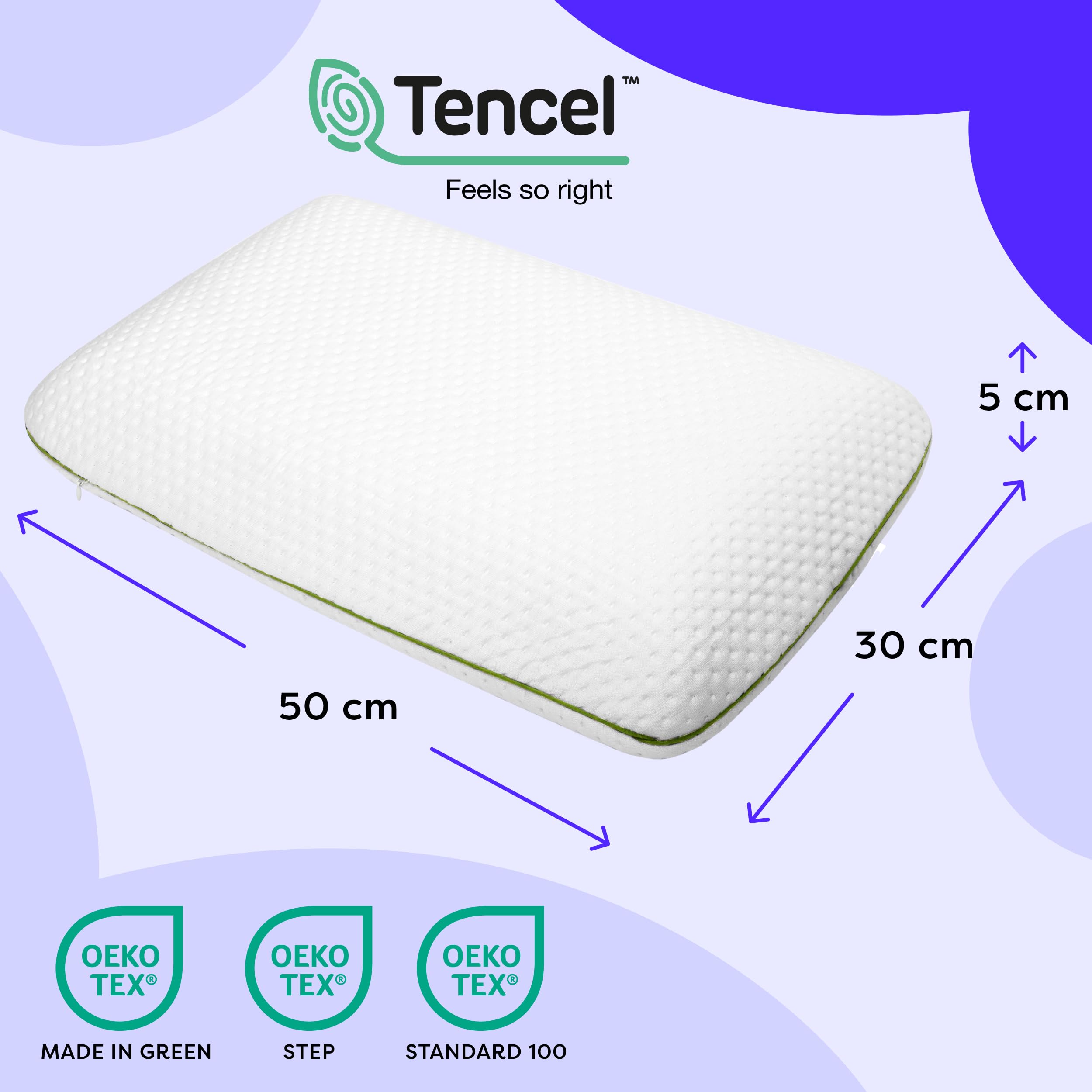 Wolkenfeld Oreiller Memoire Forme pour Enfants dès 2 Ans 50x30x5 cm – Oreiller Ergonomique, Doux et Respirant pour Un Sommeil Sûr – Certifié Oeko-TEX – Housse en Fibre Tencel Hypoallergénique