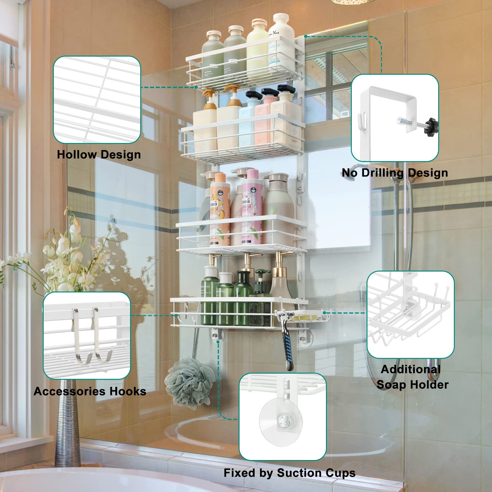Étagère Douche Suspendue GERUIKE Sans Percage - Acier Inoxydable 304 - Rangement Robinet Douche 20kg