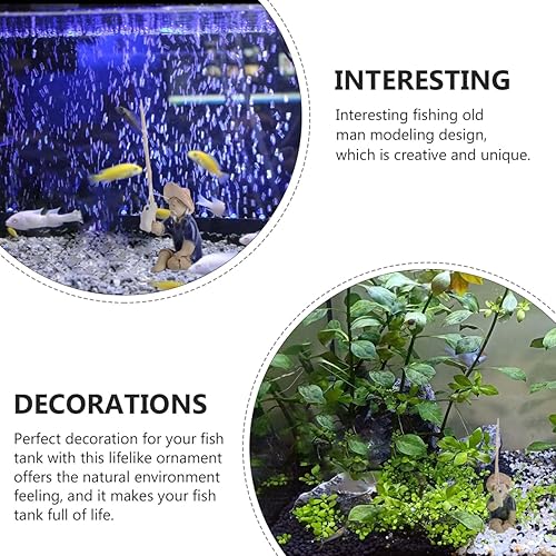Vista 6 de Balacoo 2 mini figuras de pesca sentado, figuras de pescador de cerámica para decoración de peceras, decoración japonesa de acuario para jardín