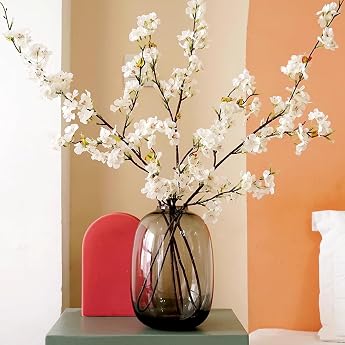 Artificial Cherry Blossom Branches Artificial Silk Tall Stems Artificial Flowers for Vase Wedding Home Decoration White 6 Pieces