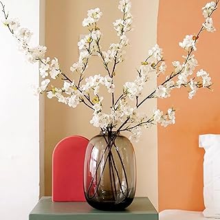 6PCS Artificial Cherry Blossom Branches Faux Cherry Silk Flowers Vine Tall Stems Artificial Flower for Vase Wedding Home Decor (White)