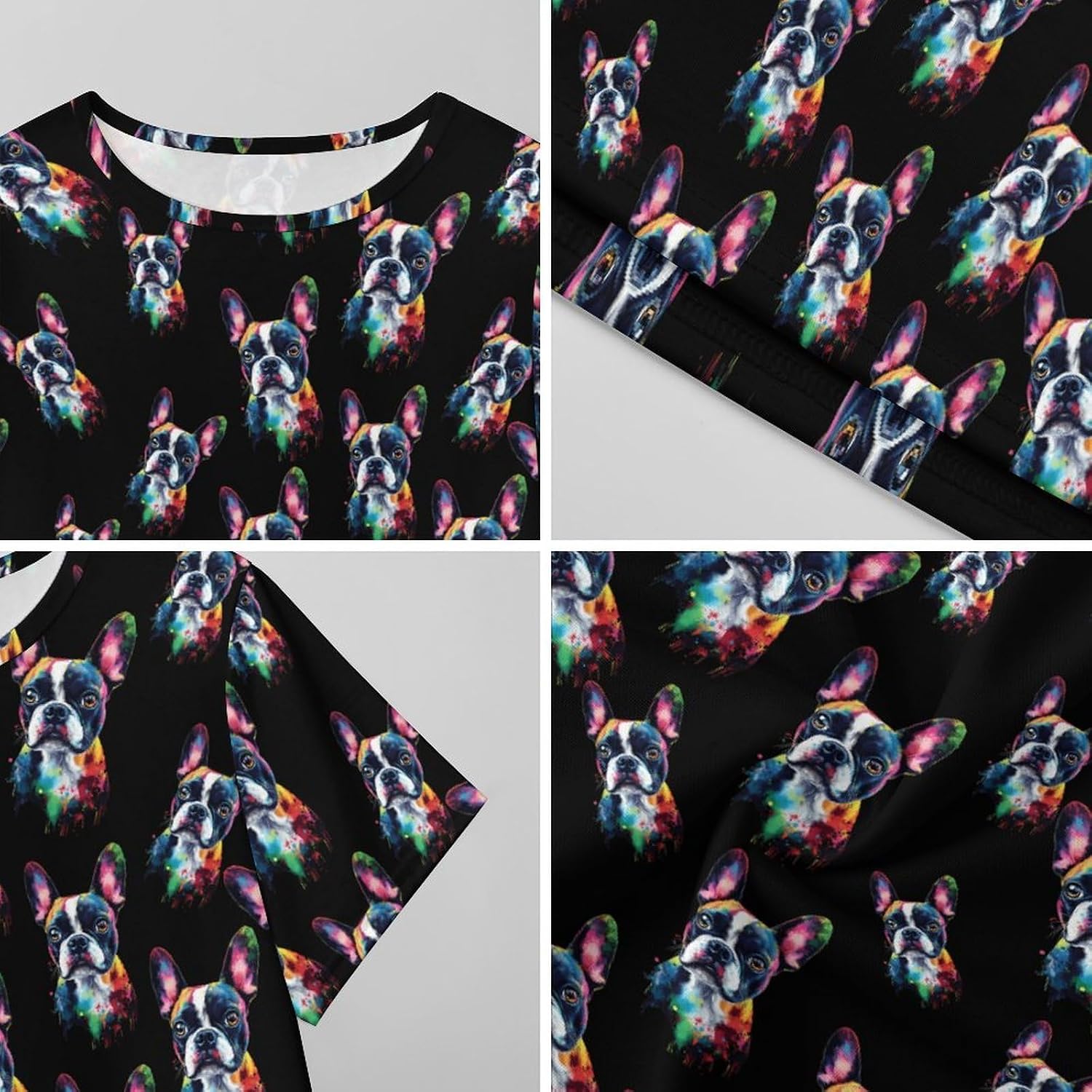 Colorful Boston Terrier Nightgowns for Women Short Sleeve Sleep Dress Casual Sleepshirt Night Gowns Pajamas