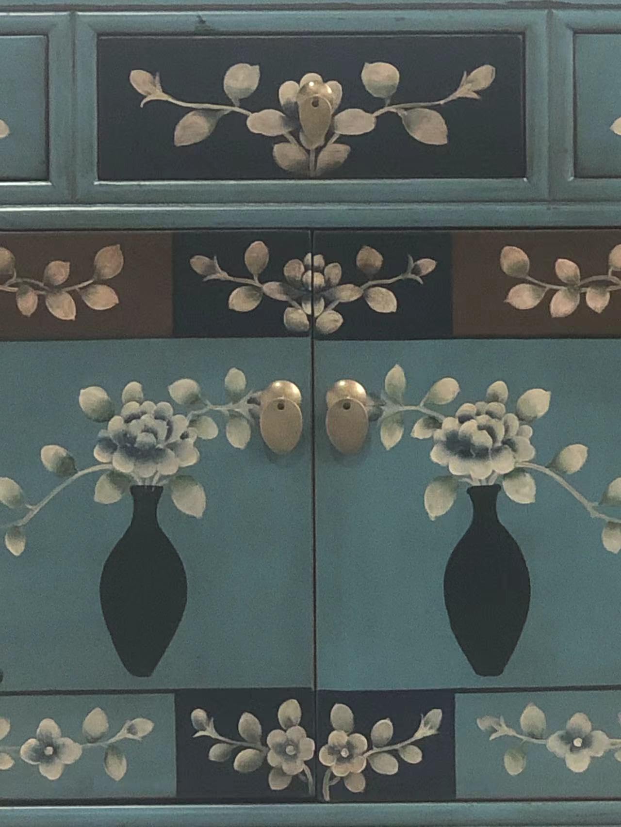 Cassettiera Asiatica In Stile Shabby-Chic - Mobile Credenza In Legno Da 117 Cm
