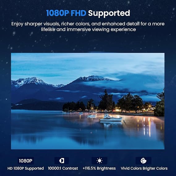 Mini Projector with WiFi and Bluetooth, Portable Movie Projector with 180° Rotatable, 1080P HD Supported, Auto Vertical Keystone, Compatible with Smartphone, TV Stick, Laptop, HDMI, USB