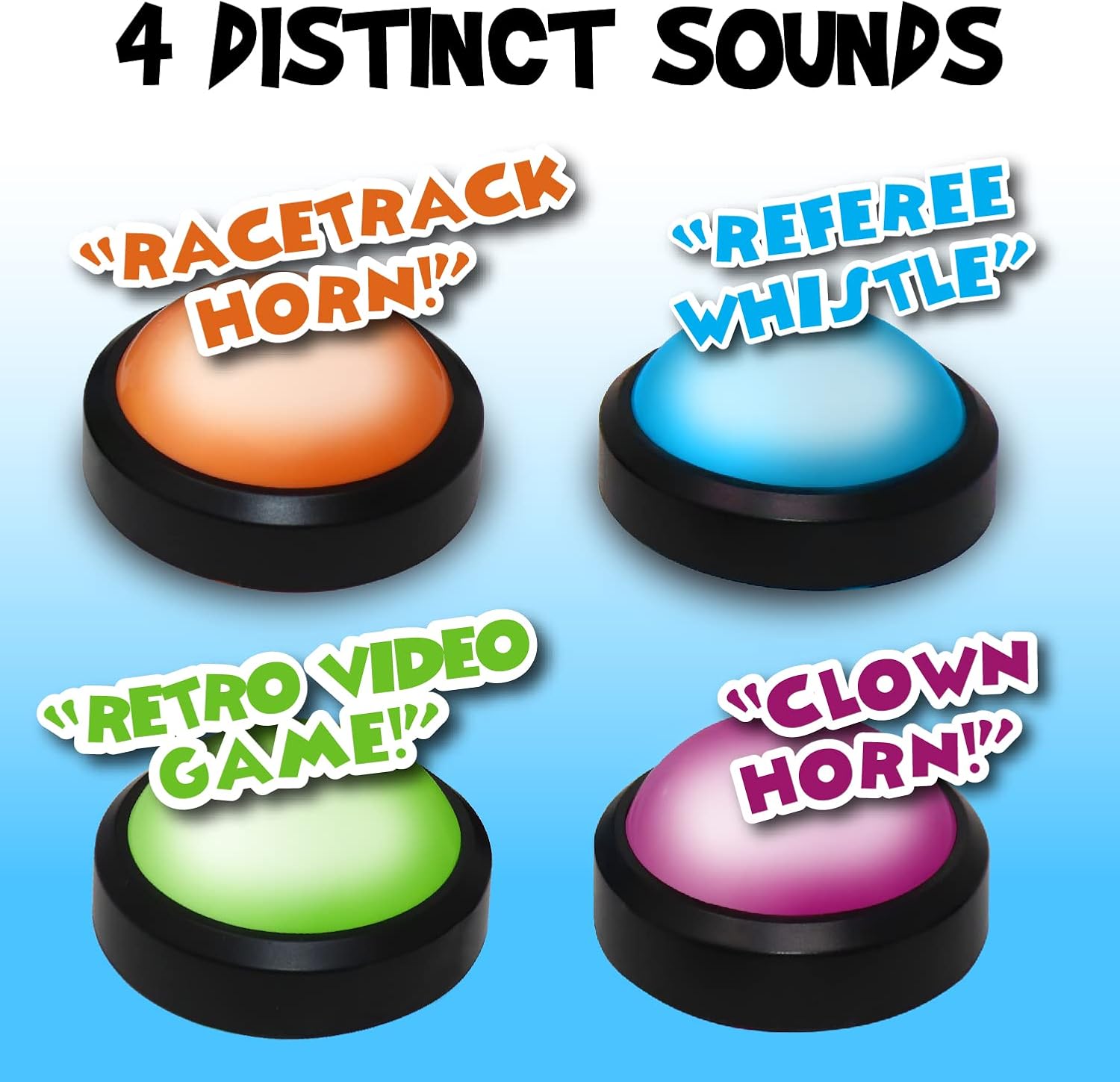 Teacher's Choice 4 Pack Light Up Game Buzzers with Unique Loud Sounds for Each Buzzer | Great for Trivia Games, Family Feud, Jeopardy, Competition, Spelling Bees and More
