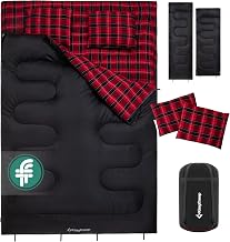 KingCamp Double Sleeping Bag Cotton Flannel Sleeping Bag 2 People | Warmer Deckenschlafsack 3-4 Jahreszeiten mit 2 Kissen für Kinder & Erwachsenen Camping Reisen und Aktivitäten Outdoor