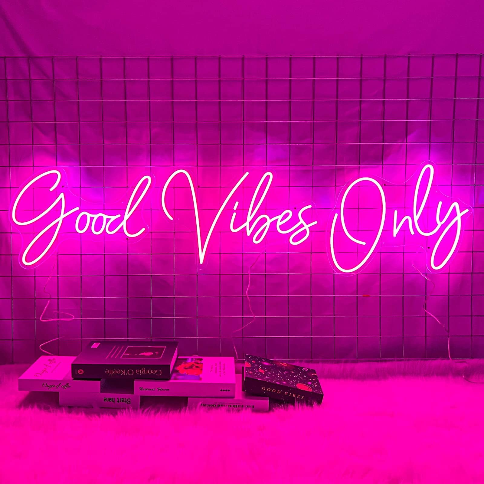 Good Vibes Only Neon Signs for Wall Decor -56.57" x 13.5" Pink large Neon Sign LED Art Decorative Lights with Dimmable for Bedroom Home, Club Bar and Party Decor