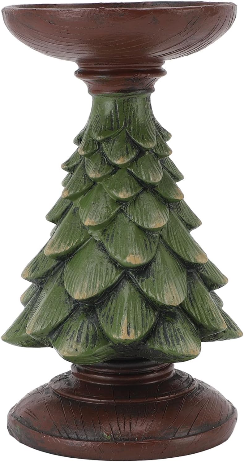 Christmas Tree Candle Holder Decor, Resin Candle Stand for Pillar Candles, Vintage Decorated Christmas Tree Figurines Candelabros for Home Mantel Fireplace (M)