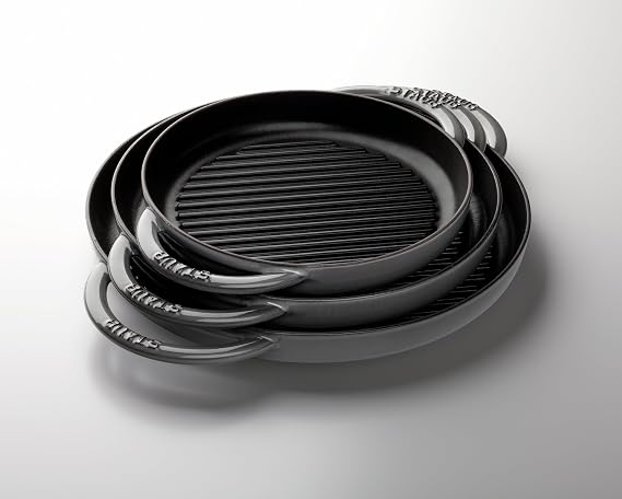 Staub Pure Grill Round Cherry, 11.8 inches 30 cm, Grill & Frying Pan, Double Handle, Cast Enamel, IH Compatible, 40511-525