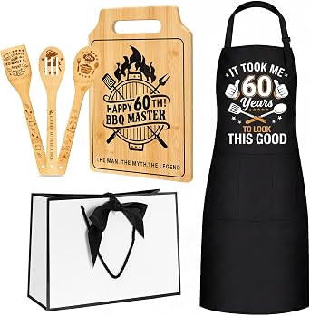 Birthday Gifts for Men Chopping Board & Apron Set   Humorous Bamboo Cutting Board & Black Apron | Funny 50th Birthday Gift for Him Dad Husband Brother Friend | Practical Kitchen Gift