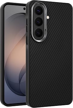 Teknoft Samsung Galaxy S26 için Karbon Serisi Şok Emici Ultra Güçlü Metalik Tuşlu ve Lens Çerçeveli Darbe Emici Karbon Fiber Görünümlü Silikon Kılıf (Siyah, Galaxy S26)