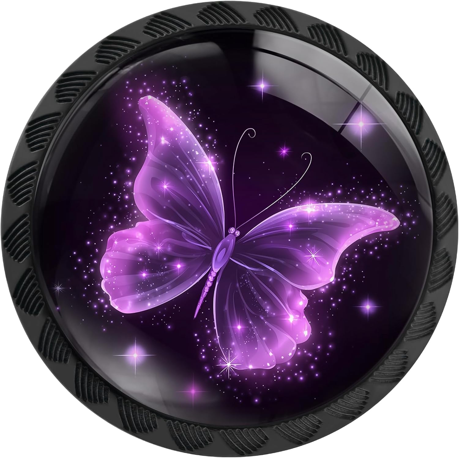 4 Pack Sparkling Purple Butterfly Cabinet Knobs Round Drawer Pulls Purple Butterfly Knob Cupboard Door Handles Hardware for Kitchen Bathroom Cabinets