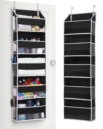 ULG 1 Pack Over The Door Organizer – 5 Shelf Door Organizer Hanging & 10 Side Pockets, Reinforced 44LB Capacity Hanging Organizer, Behind The Door Storage for Bedroom, Nursery, Pantry (Black) - Black - 1 Pack