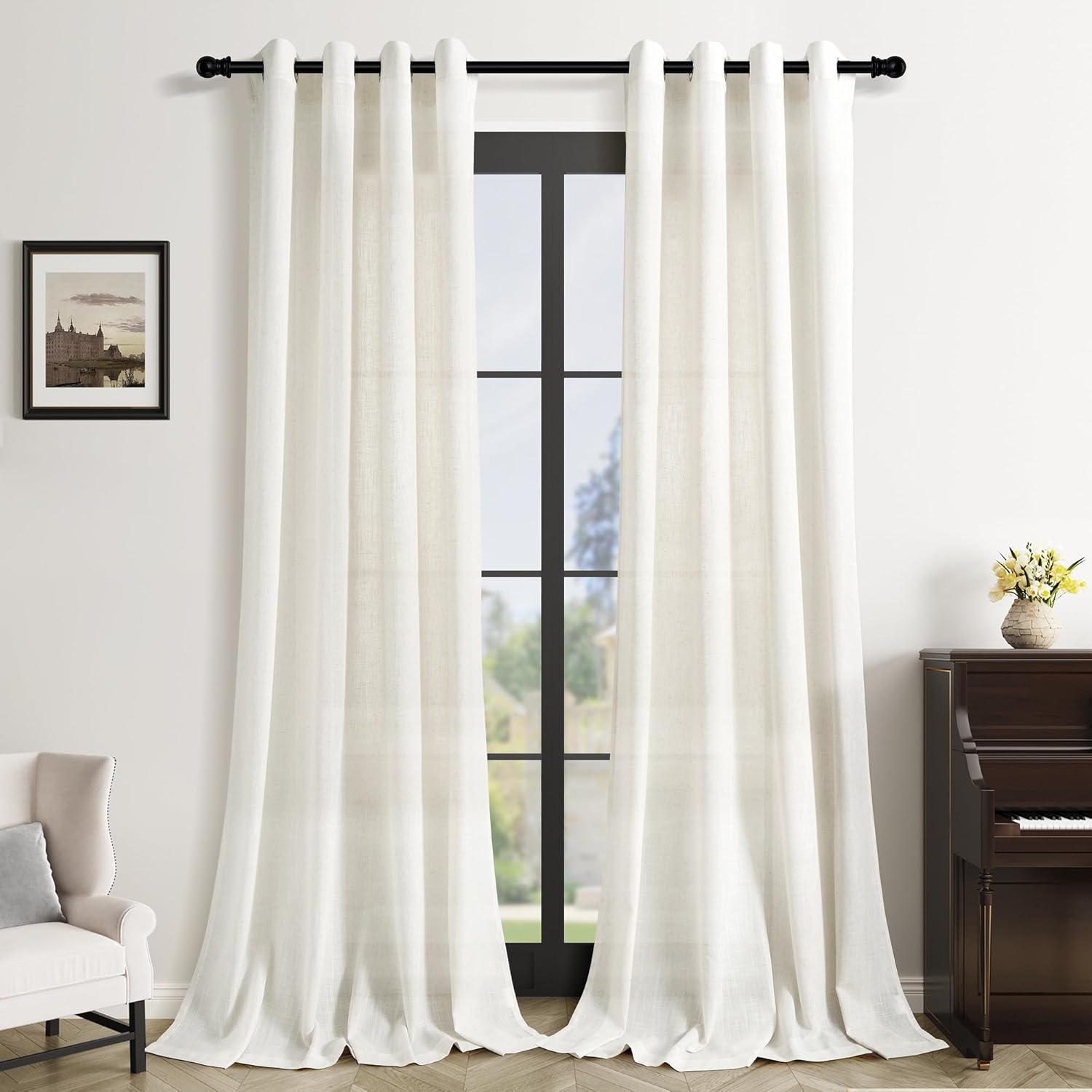 102 Inches Long Cream Living Room Curtains 2 Panels Set
