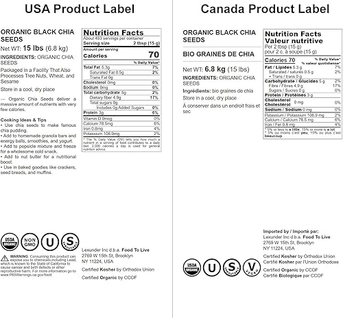Vista 18 de Semillas de Chía Orgánicas Certificadas de Food To Live (Crudas, Negras, No Genéticamente Modificadas, Gruesas)