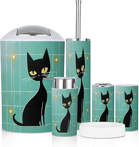 Miniatura 8 de Bathroom Accessory Set 6 Piece Mid Century Vintage 1950s Modern Retro Geometric Lattice Star Trash can, Toothbrush Holder, Soap Dispenser, Soap