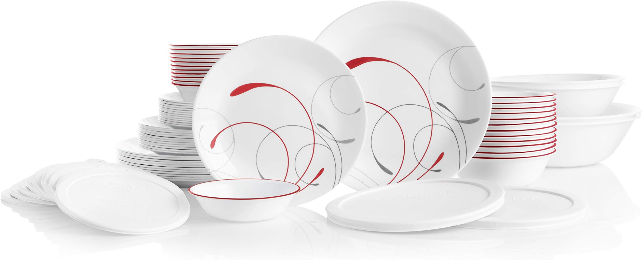 Corelle Vitrelle 78-Piece Service for 12 Dinnerware Set, Triple Layer Glass and Chip Resistant, Lightweight Round Plates and Bowls Set, Splendor