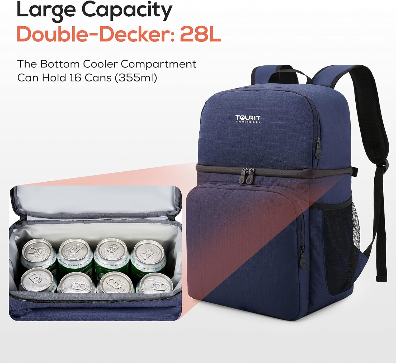 TOURIT Insulated Cooler Backpack Double Deck Light Lunch Backpack with