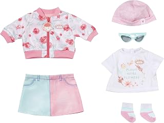Baby Annabell 705957 Deluxe Spring Outfit 43 cm-for Toddlers 3 Years & Up-Easy for Small Hands-Includes Denim Skirt, Shirt, Jacket, & More