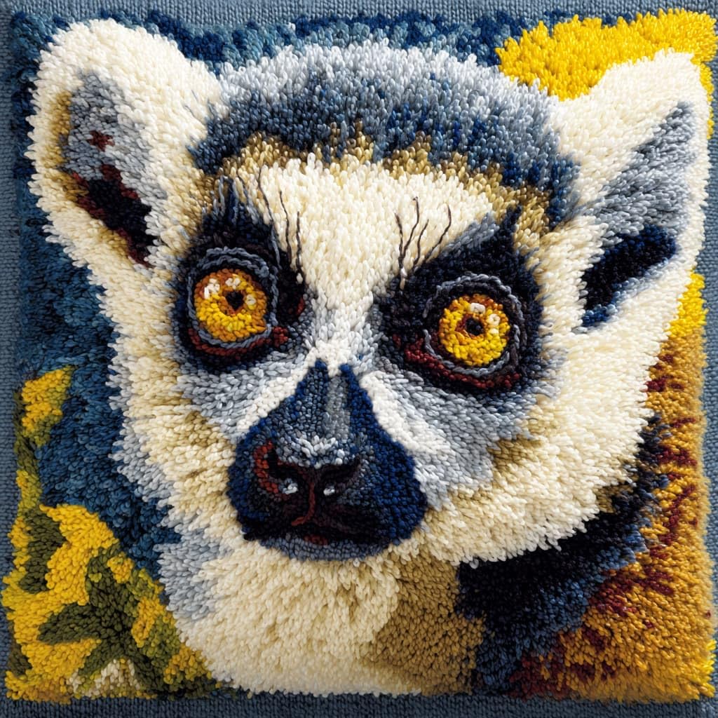 Taxpy DIY Latch Hook Kits, Animals Monkey Needlework Pillow Cover 43x43cm DIY Hooks Knitted Embroidered Carpet Pillow Embroidery Latch Hook Carpet Kit