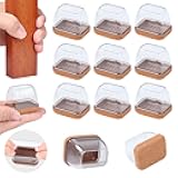 Ezprotekt 16 Pcs Rectangle Clear Silicone Chair Leg Floor Protectors with Felt, Rectangle Felt Furniture Leg Caps, Table Leg Covers Cups, Anti- Scratches and No Noise (Fit L :1.3-1.7