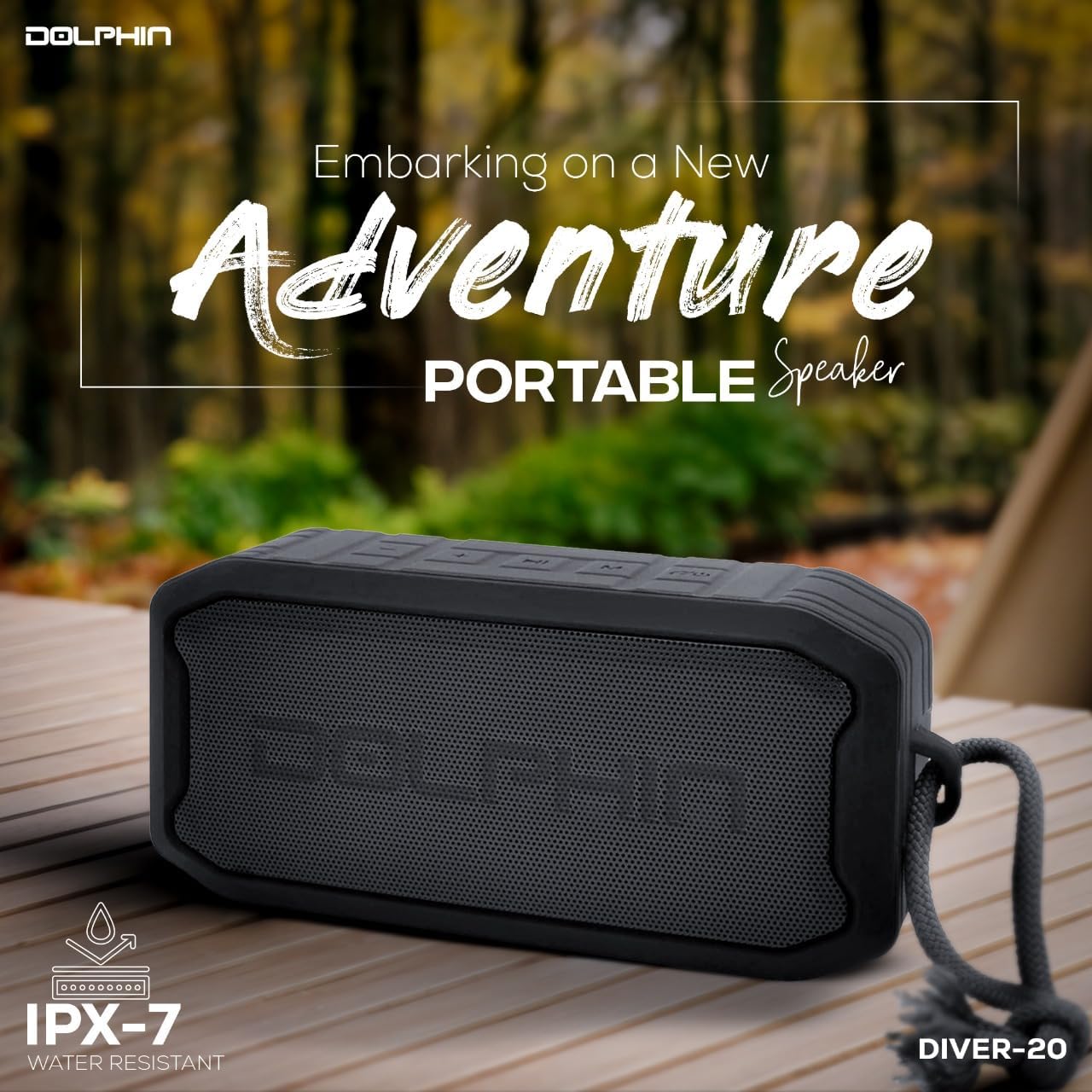 Dolphin DR-20 Diver Sport Outdoor Bluetooth Speaker w/Waterproof IPX7, Shower, Pool, Beach, Party Loud & Long Lasting Battery