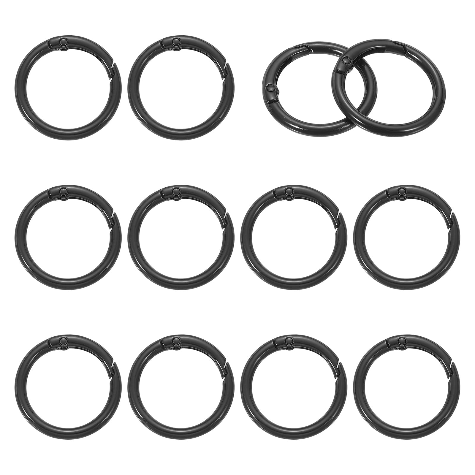 YELARXI Metal Spring O Rings, Round Spring Snap Keyring Colorful - Fitting for (Keychain - Handbag - Bag - Purse - Lanyard - DIY Crafts) 12 Pack & 1.3 Inch & Black