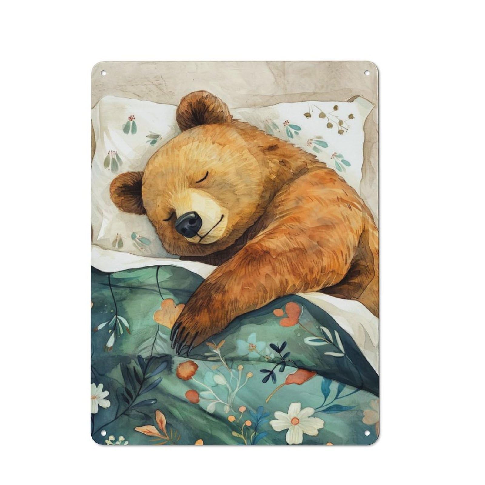 Junmoney Style-2 Bear Sleeping Retro Tin Wall Plaque 40X30cm For Hobby Room Or Studio, For Garage, Workshop And Man Cave Decoration