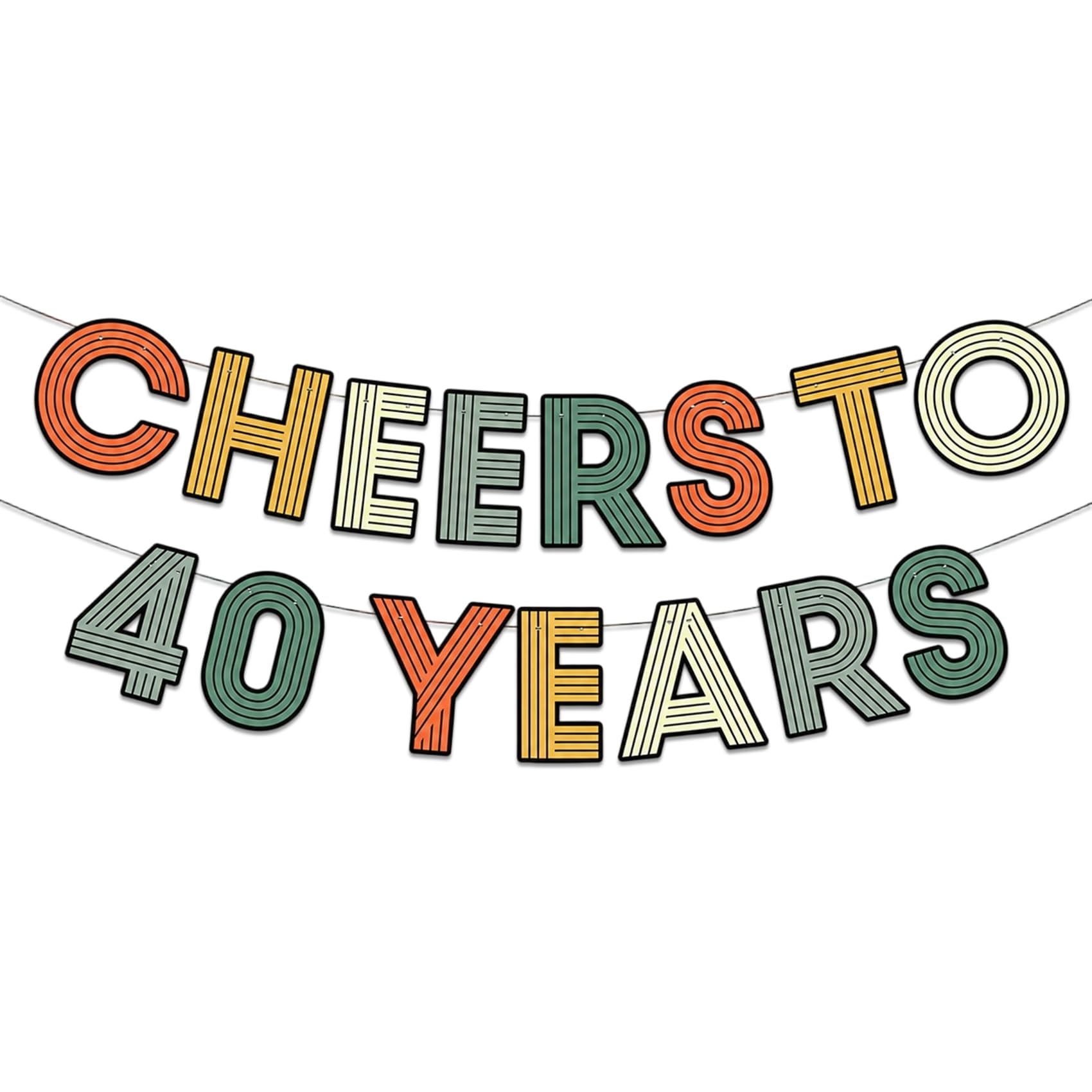 Nideen 40th Birthday Banner, CHEERS TO 40 YEARS Retro Party Decoration