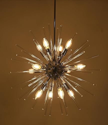 Miniatura 7 de Candelabros modernos Sputnik de 12 luces cromadas colgantes de fuegos artificiales, lámpara satelital, barra de acrílico transparente para sala de