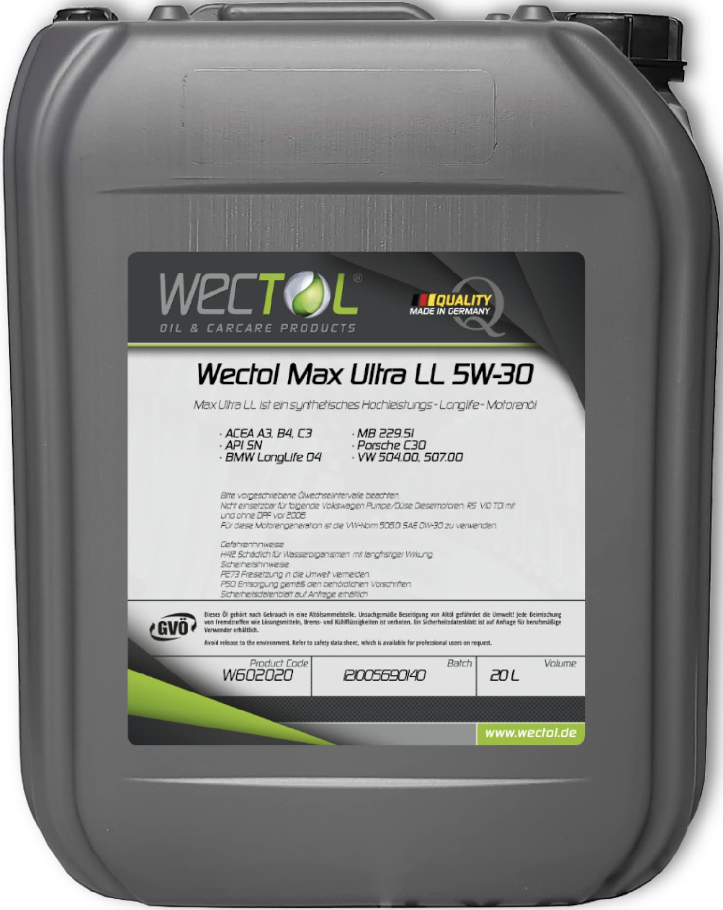 Wectol Max Ultra LL 5W-30 Motoröl / 20 Liter