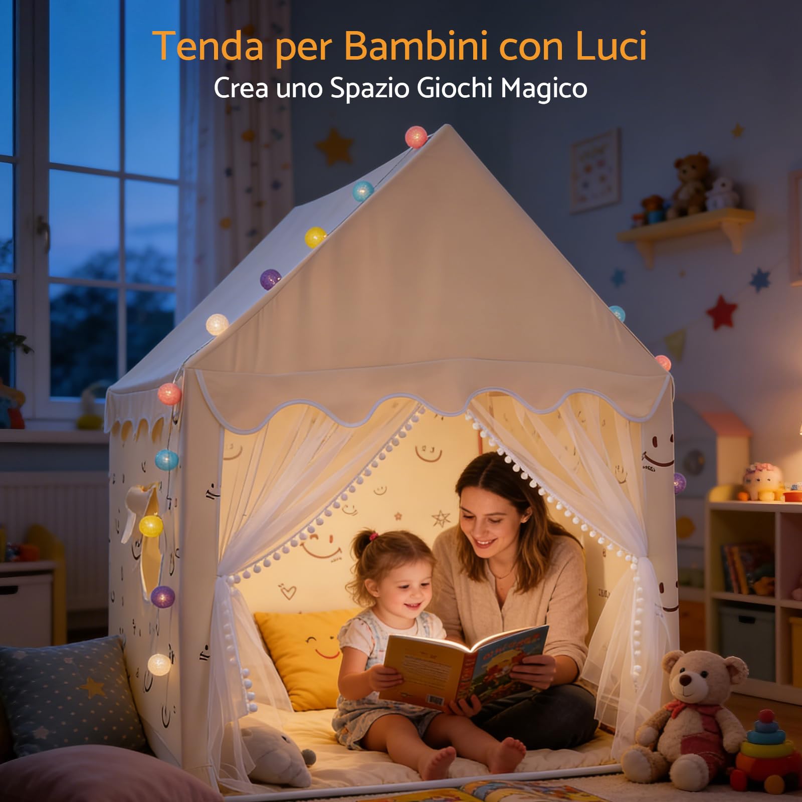 Tenda Gioco per Bambini 120×100×130 cm con Luci LED e Finestre | Capanna da Gioco per Bambini di 3-12 Anni Spaziosa e Portatile per Interno ed Esterno, Montaggio Rapido in 10 Minuti