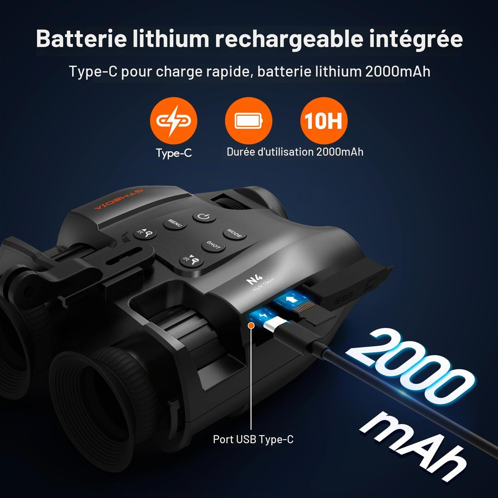 Lunettes de vision nocturne montées sur la tête, jumelles infrarouge numérique mains libres FHD, enregistrent des vidéos 1080p et photos 10 m, zoom numérique 5x