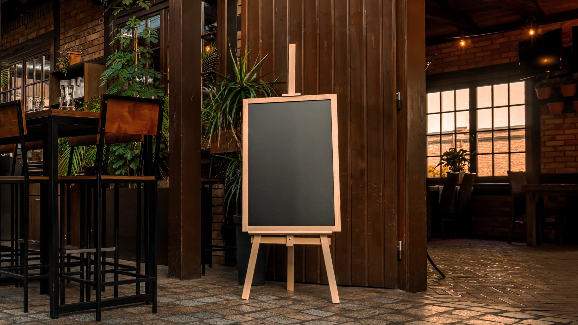 ALLboards Cavalletto treppiede regolabile 145cm in legno + Lavagna nera con cornice in legno faggio 70×50 cm