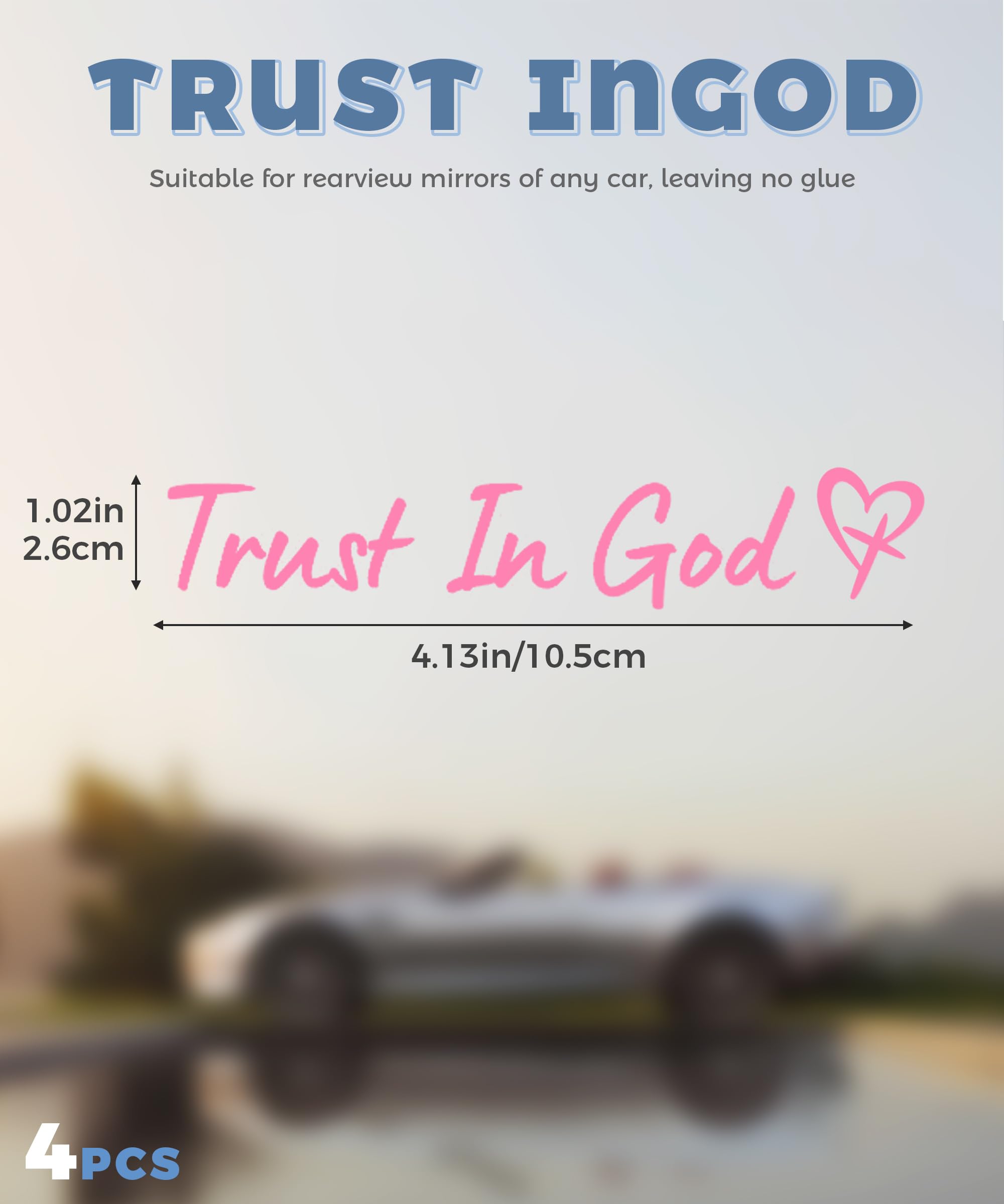 4PCS Car Stickers Car Accessories Trust in God Rearview Mirror Sticker Crystal Christian Sticker Rearview Mirror Accessories Car — view 2