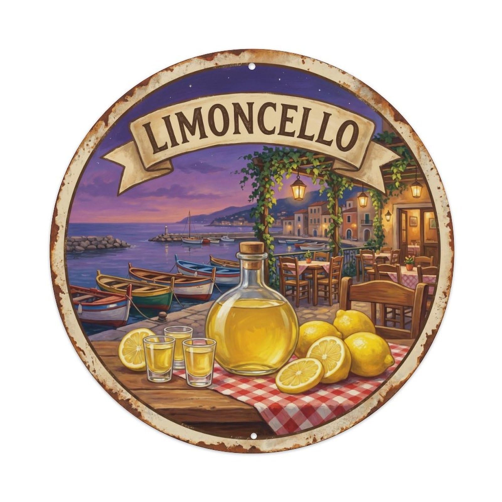 Authentic Limoncello Taste Vintage Metal Tin Sign Plaque Wall Decor for Cafe, Club, Garden Round Metal Poster 8x8Inch