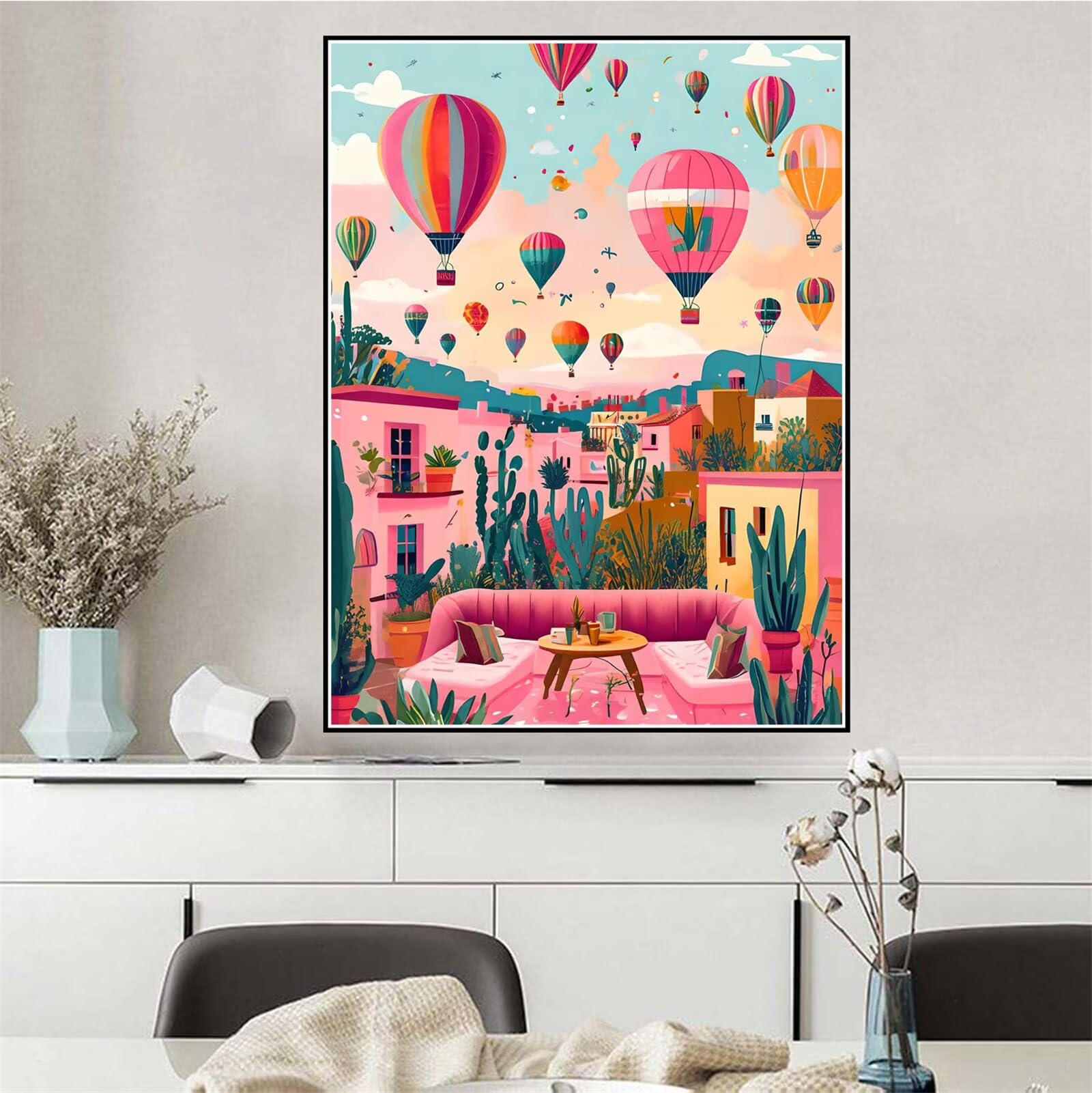Malen Nach Zahlen Landschaft Malen Nach Zahlen ab 7 8 9 10 12 Jahre Mädchen Heißluftballon, DIY Oil Paint Kreatives Bastelset für Erwachsenee, Pinseln und Acrylfarben, Zimmer Deko 70x95cm Q-1053