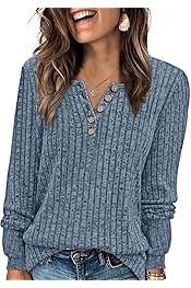 Sweater for Women Long Sleeve Henley Shirts Tunic Tops to Wear with Leggings crew neck Sweaters Trendy 2024