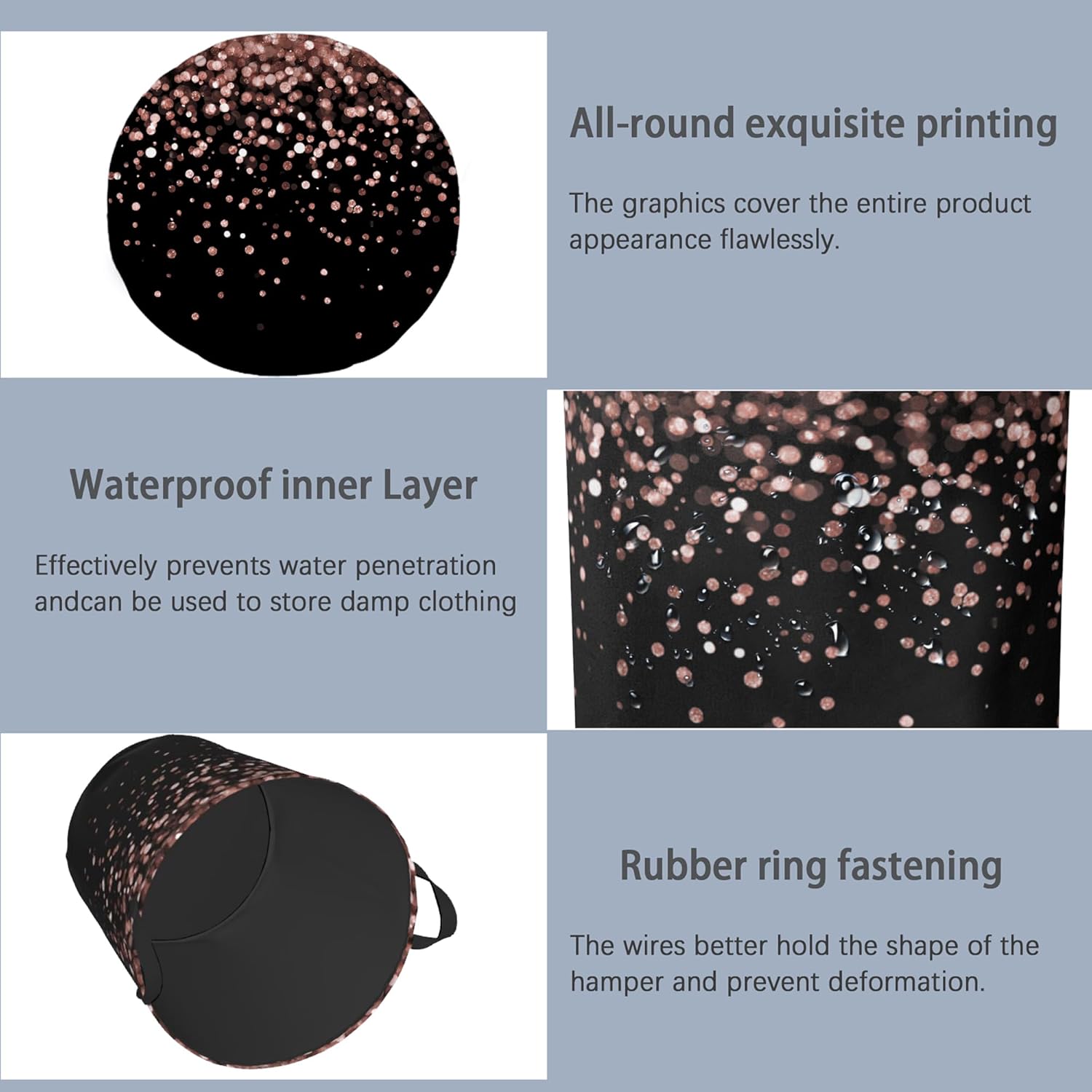 Pink Glitter Laundry Hamper,Dirty Clothes Laundry Basket with Handles Waterproof Oxford Cloth Storage Basket for College Dorms Bathroom Bedroom 16" x 20.8" - Image 5