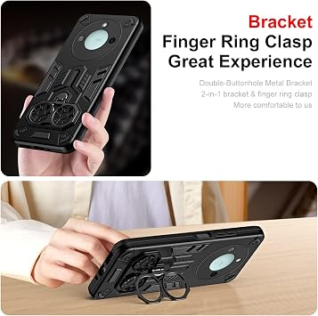Phone Fashion For Honor X9c Smart 2024 Phone Case with Kickstand Military Grade Heavy Duty Protective Mobile Cover PC Matte Texture Cover Rugged Shockproof TPU Case Black