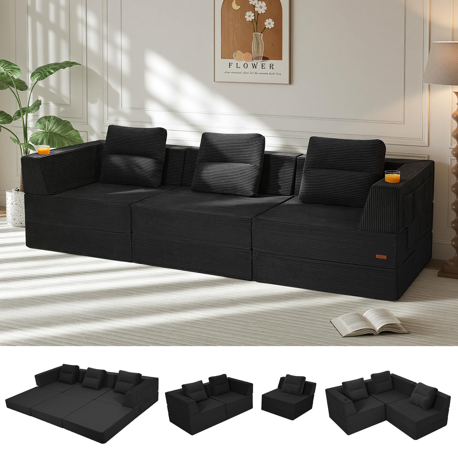 COMAX Futon Sofa Bed, Convertible Sofa Bed, Folding Boneless Couches