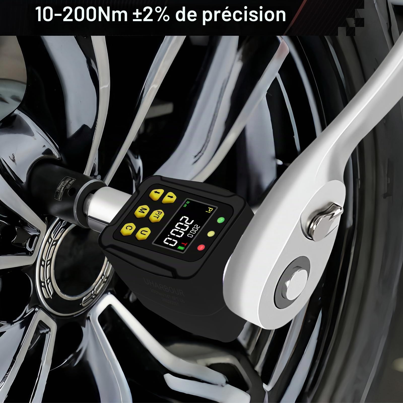 Adaptateur Dynamométrique Numérique 1/2" 10-200 Nm, Clé Dynamométrique Numérique avec Écran LCD, Mode PEAK/TRACK, Buzzer et Affichage LED, Précision d'Erreur ±2% pour Voiture, Vélo, Moto