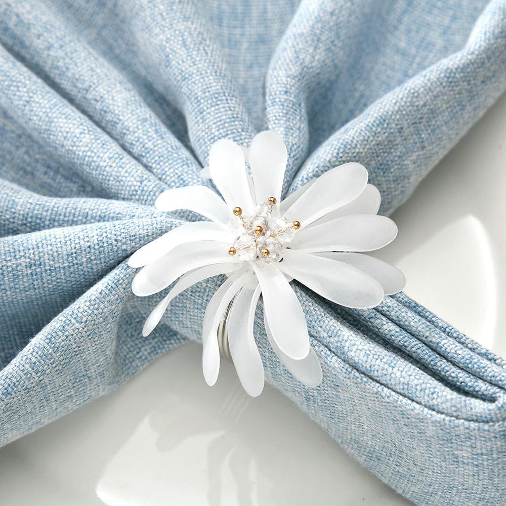 Rond De Serviette en Métal Lot de 60 Ronds De Serviette Blancs Givrés a Motif Chrysanthème Parfaits pour Les Mariages Les Dîners Les Anniversaires Et Les Réunions De Famille