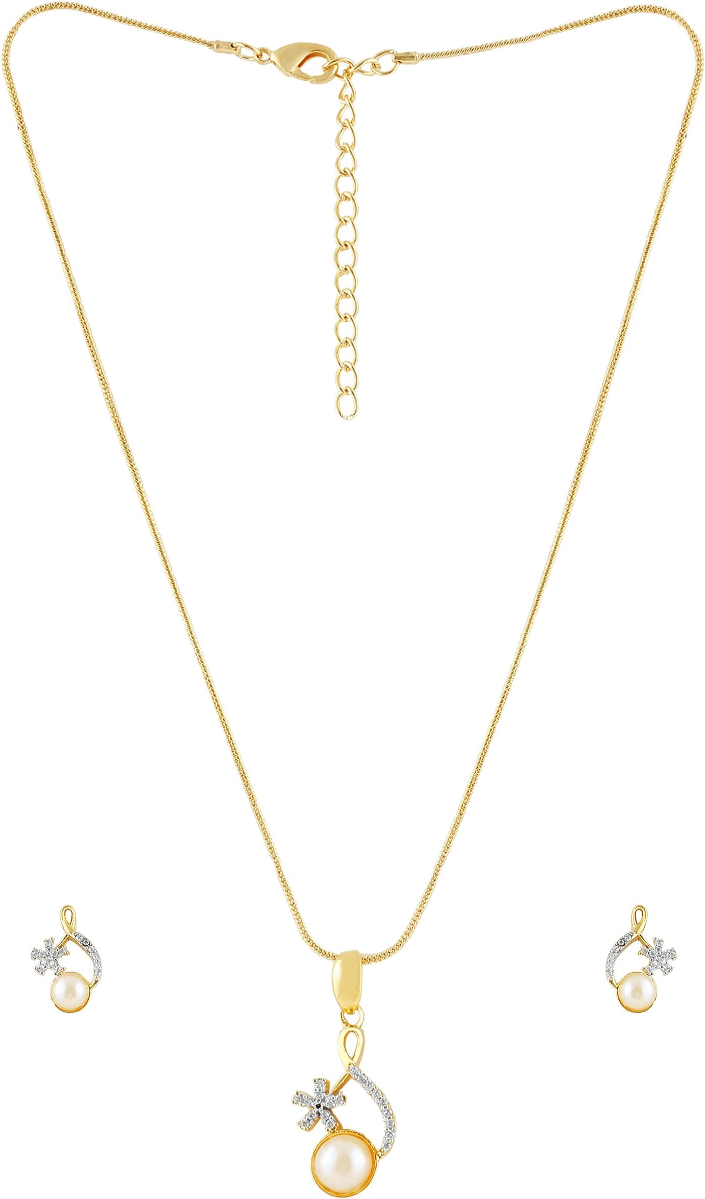 Women's Stuted Gold Pleated Pendant & Earing Set