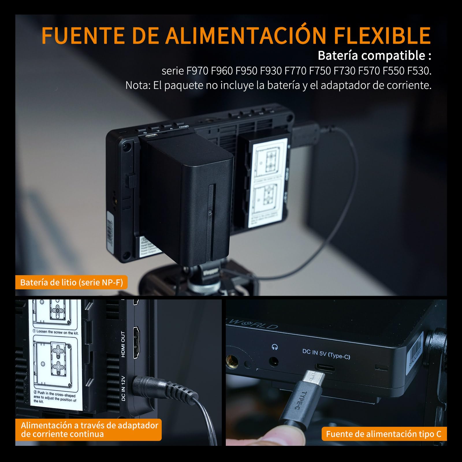 FEELWORLD F5PROX Monitor de Campo para Cámara Pantalla Táctil 3D LUT de 5,5 Pulgadas y 1600 nits 1920x1080 IPS 4K HDMI Monitor de Cámara DSLR F970 Kit de Montaje Externo | 4K HDMI In Out, 3D LUT, HDR Waveform Histogramm Focus Assist, for Professional Vide