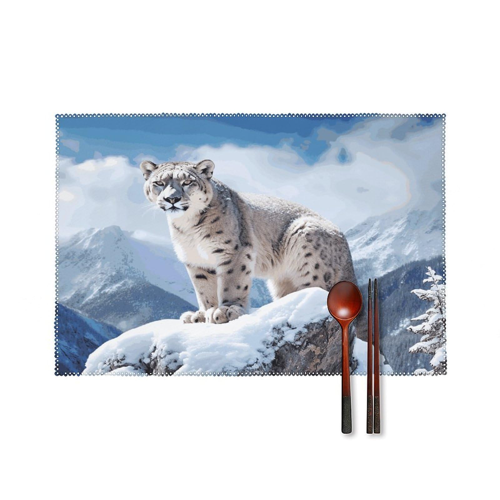 Snow Leopard Mountain Placemats Set of 4 Heat Resistant Non-Slip Place Mats Wipeable Easy to Clean Table Mats for Kitchen Dining Party Outdoor Placemats