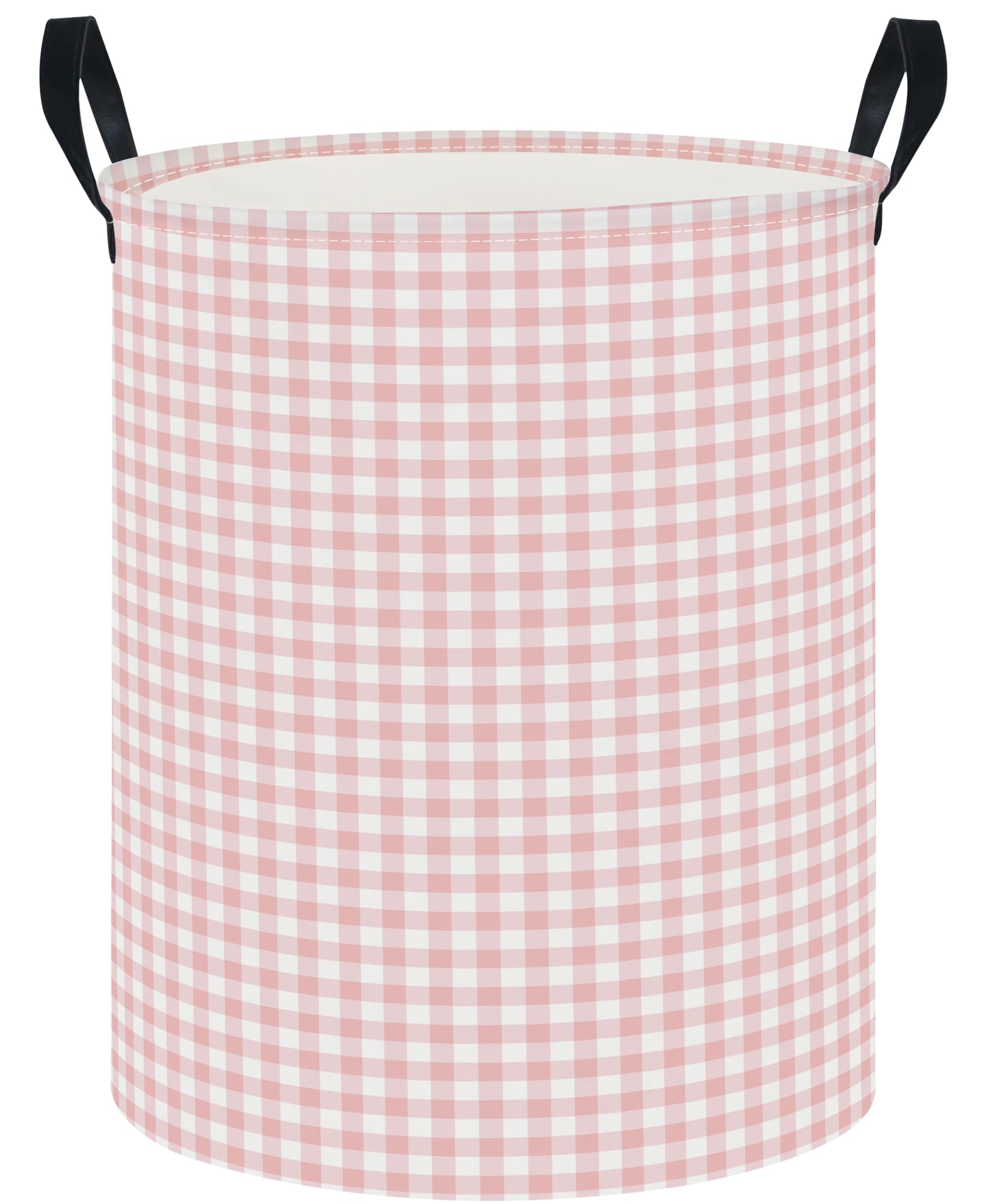 19.7" Laundry Basket,Dirty Clothes Hamper,Waterproof Storage Bin,Room Decor,Gift Baskets(Little Pink Grid)